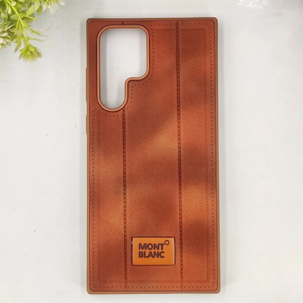 Samsung Galaxy S22 Ultra MOUNT BLANC Lining Luxuray Leather Back Case (Brown)
