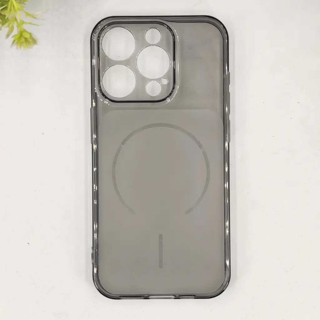 iPhone 15 Pro 3D Ultra Thin Colour Transparent|Tpu Magsafe Logo Back Case (Gray)