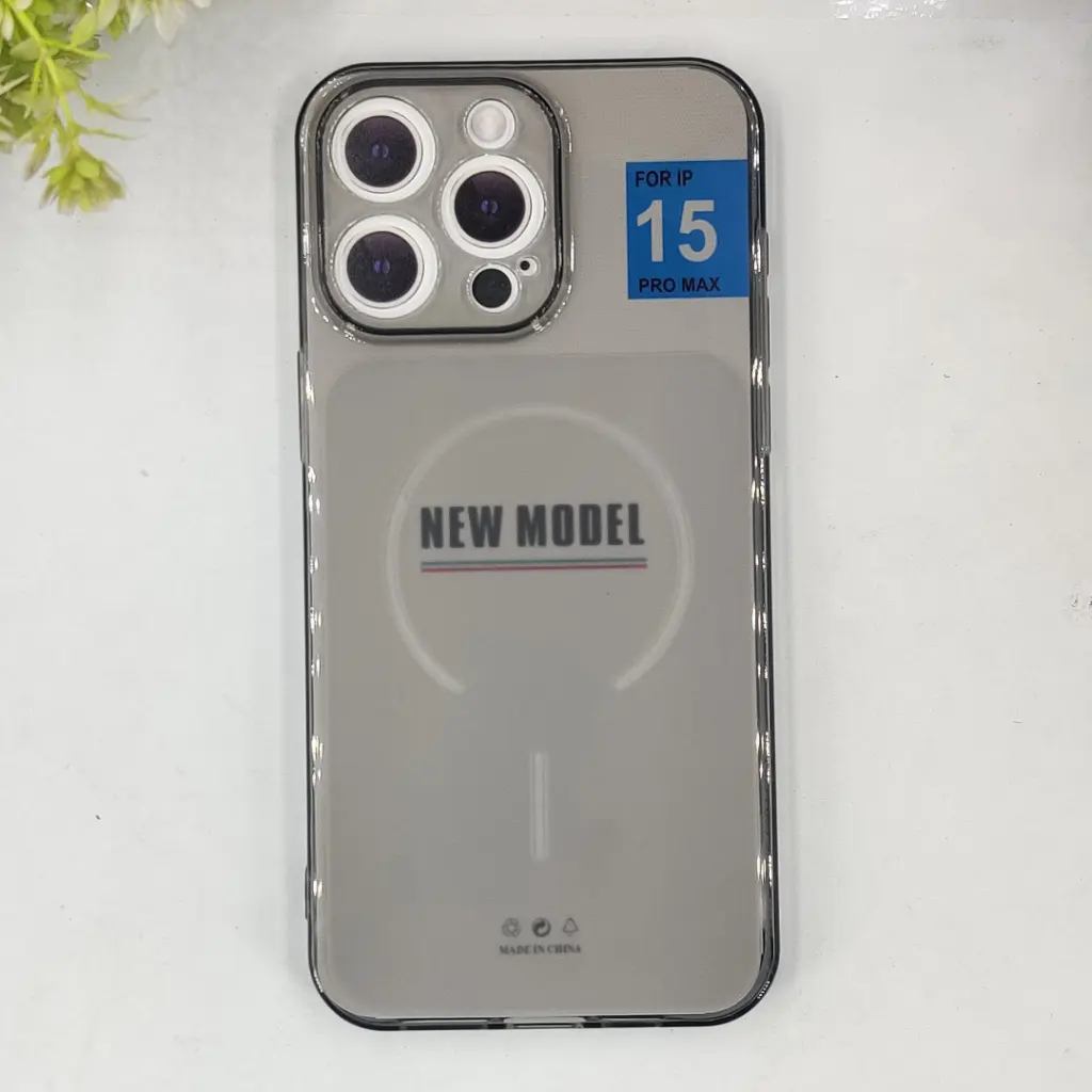 iPhone 15 Pro Max 3D Ultra Thin Colour Transparent|Tpu Magsafe Logo Back Case (Gray)