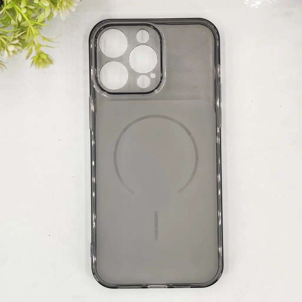 iPhone 14 Pro Max 3D Ultra Thin Colour Transparent|Tpu Magsafe Logo Back Case (Gray)