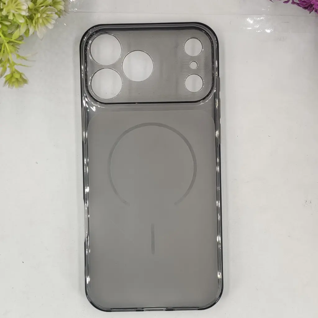 iPhone 17 Pro Max 3D Ultra Thin Colour Transparent|Tpu Magsafe Logo Back Case (Gray)