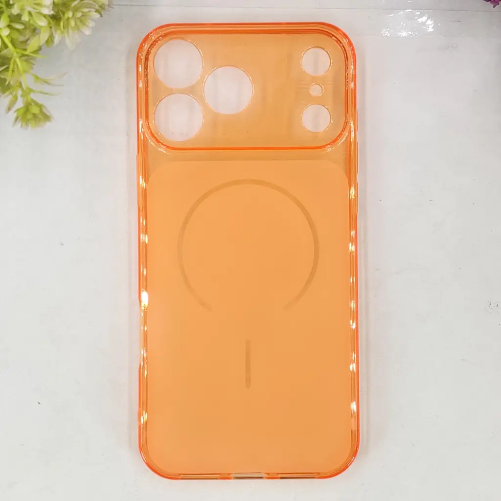 iPhone 17 Pro Max 3D Ultra Thin Colour Transparent|Tpu Magsafe Logo Back Case (Cosmic Orange)