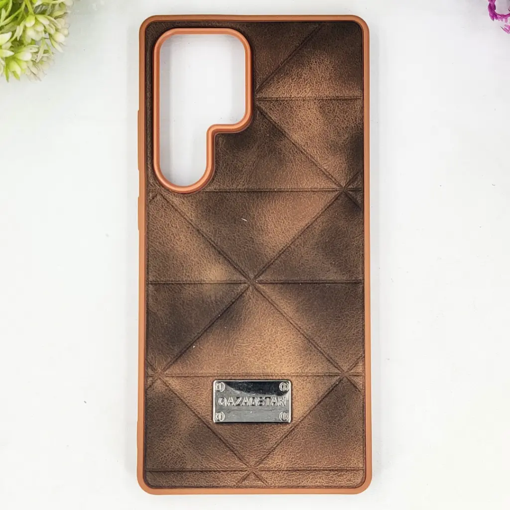 Samsung Galaxy S25 Ultra QAZAQSTAN 3D Lining Pattern Premium Leather Back Case (Brown)