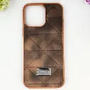 iPhone 16 Pro Max QAZAQSTAN 3D Lining Pattern Premium Leather Back Case (Brown)