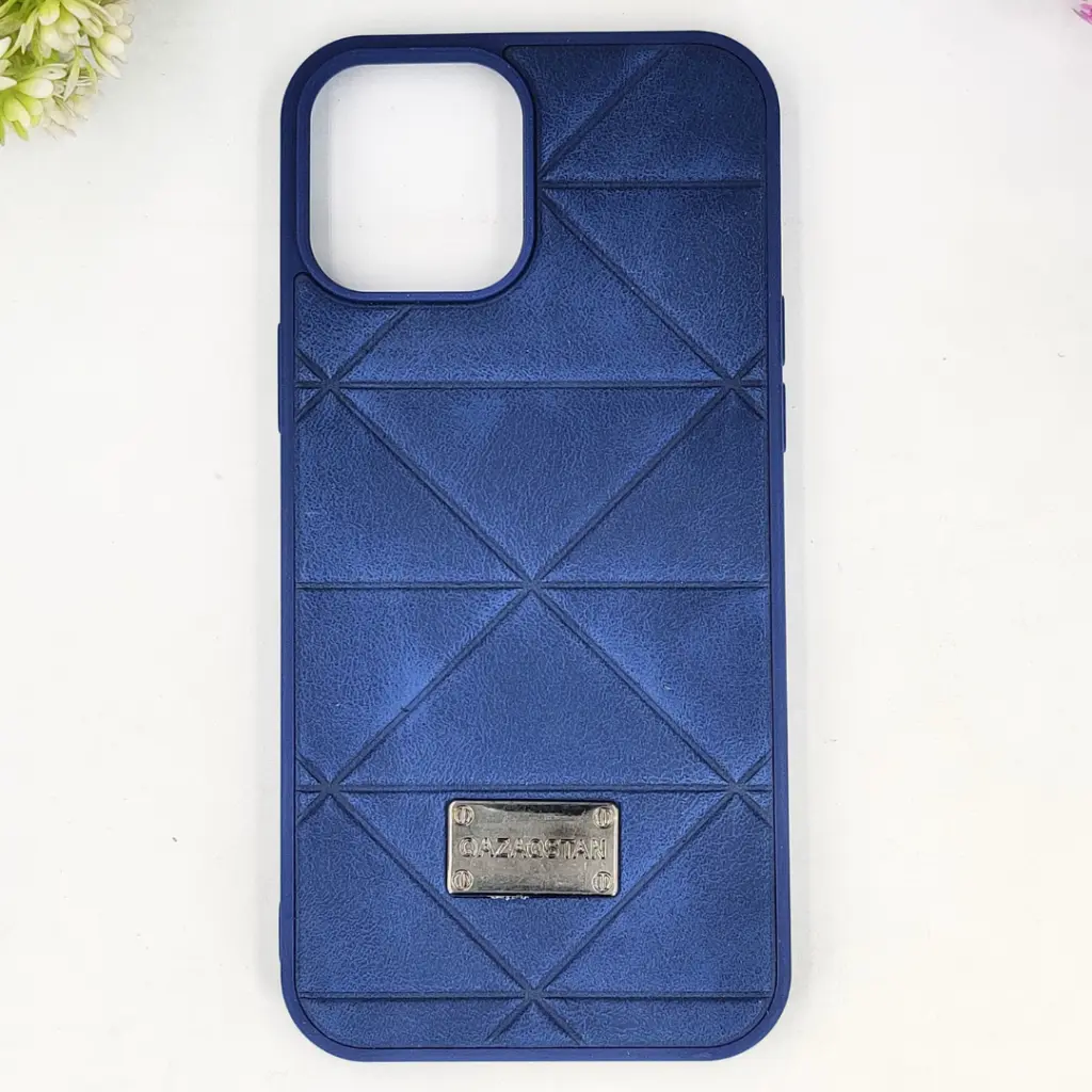 [PO56BIP12PMAX-4-17] iPhone 12 Pro Max QAZAQSTAN 3D Lining Pattern Premium Leather Back Case (Navy Blue)