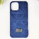 iPhone 12 Pro Max QAZAQSTAN 3D Lining Pattern Premium Leather Back Case (Navy Blue)