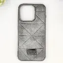 iPhone 13 Pro Max QAZAQSTAN 3D Lining Pattern Premium Leather Back Case (Gray)