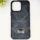iPhone 14 Pro Max QAZAQSTAN 3D Lining Pattern Premium Leather Back Case (Black)