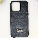 iPhone 15 Pro Max QAZAQSTAN 3D Lining Pattern Premium Leather Back Case (Black)