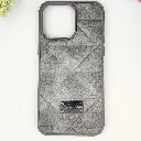 iPhone 15 Pro Max QAZAQSTAN 3D Lining Pattern Premium Leather Back Case (Gray)