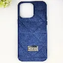iPhone 15 Pro Max QAZAQSTAN 3D Lining Pattern Premium Leather Back Case (Navy Blue)