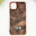 iPhone 11 Pro Max QAZAQSTAN 3D Lining Pattern Premium Leather Back Case (Brown)