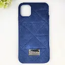 iPhone 11 Pro Max QAZAQSTAN 3D Lining Pattern Premium Leather Back Case (Navy Blue)