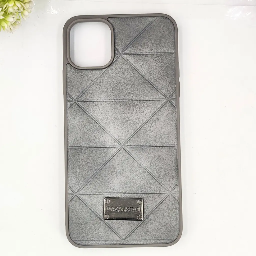 iPhone 11 Pro Max QAZAQSTAN 3D Lining Pattern Premium Leather Back Case (Gray)