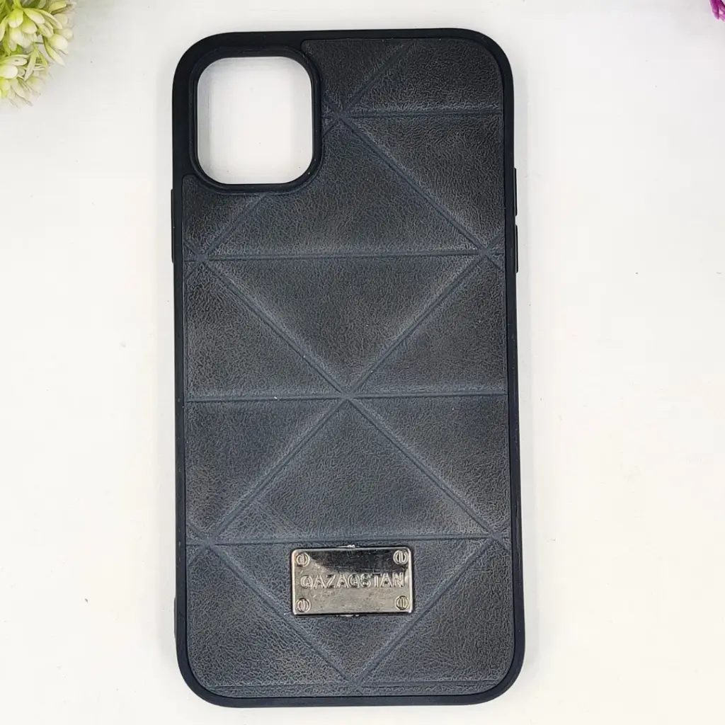 [PO56BIPXIR-4-2] iPhone 11 QAZAQSTAN 3D Lining Pattern Premium Leather Back Case (Black)