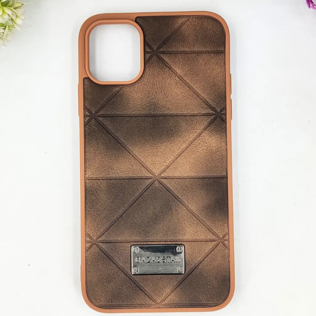[PO56BIPXIR-4-13] iPhone 11 QAZAQSTAN 3D Lining Pattern Premium Leather Back Case (Brown)