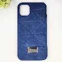 iPhone 11 QAZAQSTAN 3D Lining Pattern Premium Leather Back Case (Navy Blue)
