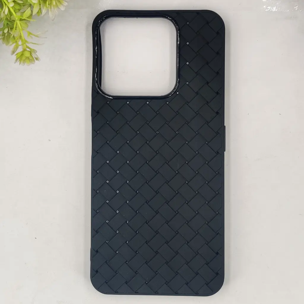 Huawei Honor X6C Woven With Leather Feel Soft Silicone Back Case (Black) 