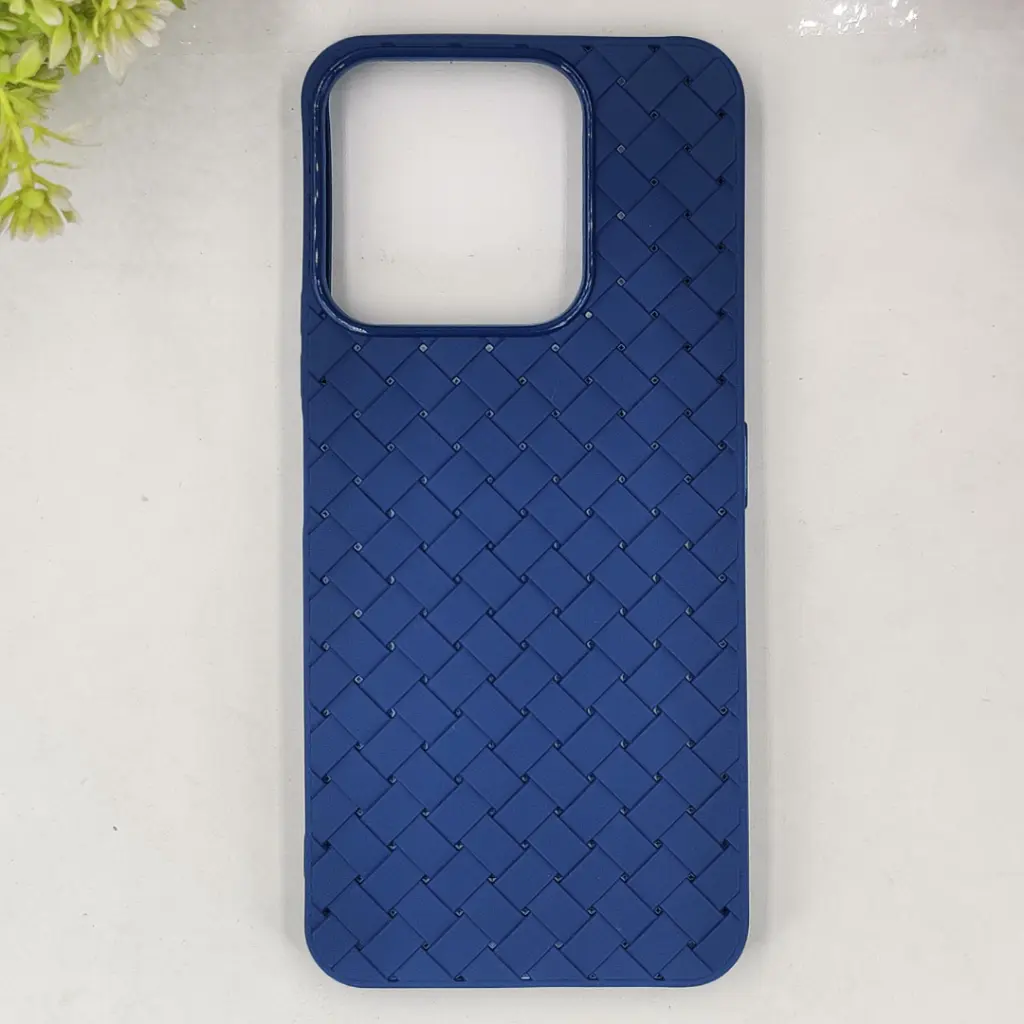 [PO14BHUHNX6C-52-17] Huawei Honor X6C Woven With Leather Feel Soft Silicone Back Case (Navy Blue)