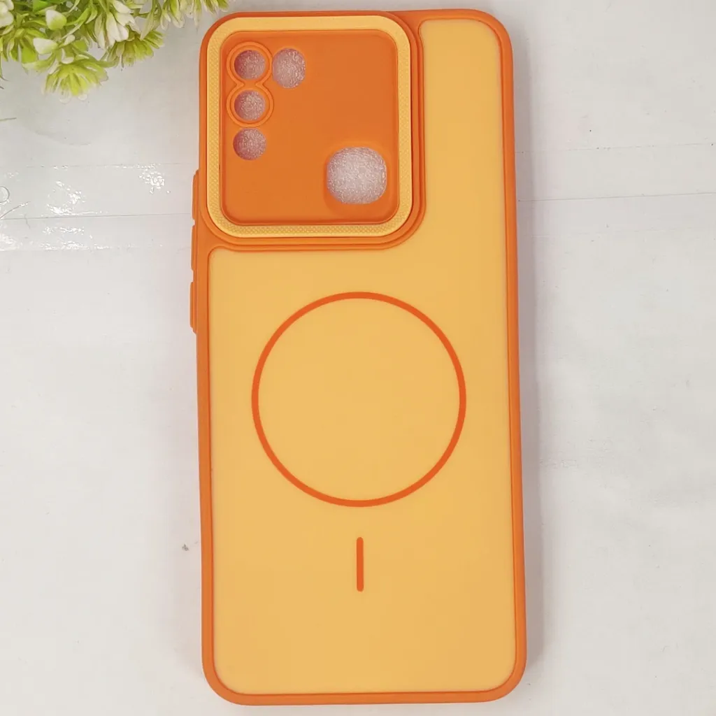 Infinix Hot 10 Play|Hot 11 Play|Hot 9 Play Classic AG Fluid Skin Silicone Magsafe Logo Back Case (Cosmic Orange)