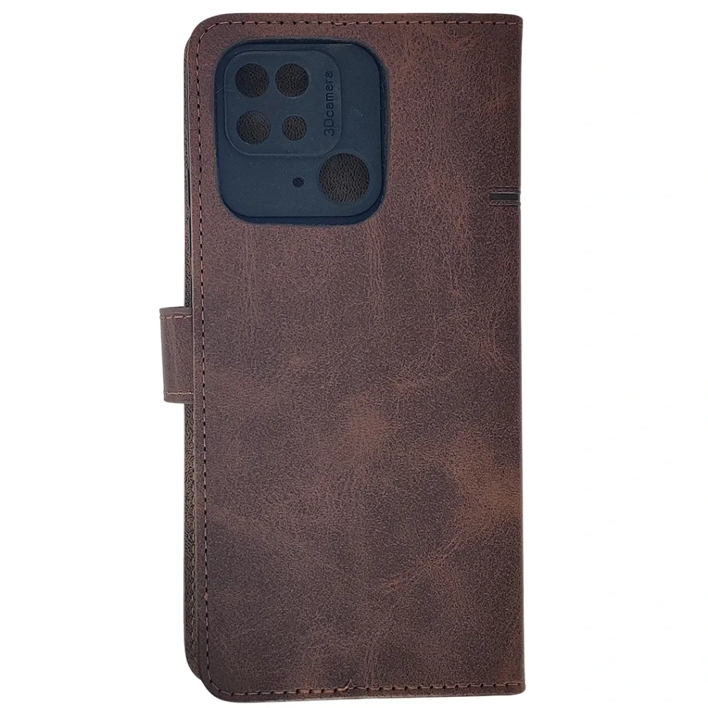 [PO42FBMI10C-4-34] Xiaomi Redmi 10C|Poco C40 NMT Premium Luxuary Leather Book Case (Dark Brown)