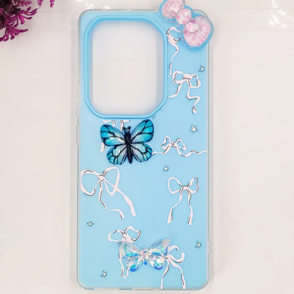 Infinix Note 50 4G|Note 50 Pro 4G Soft Silicone Fancy Flowers And Butterfly design Mobile Back Case (Sky-Blue)