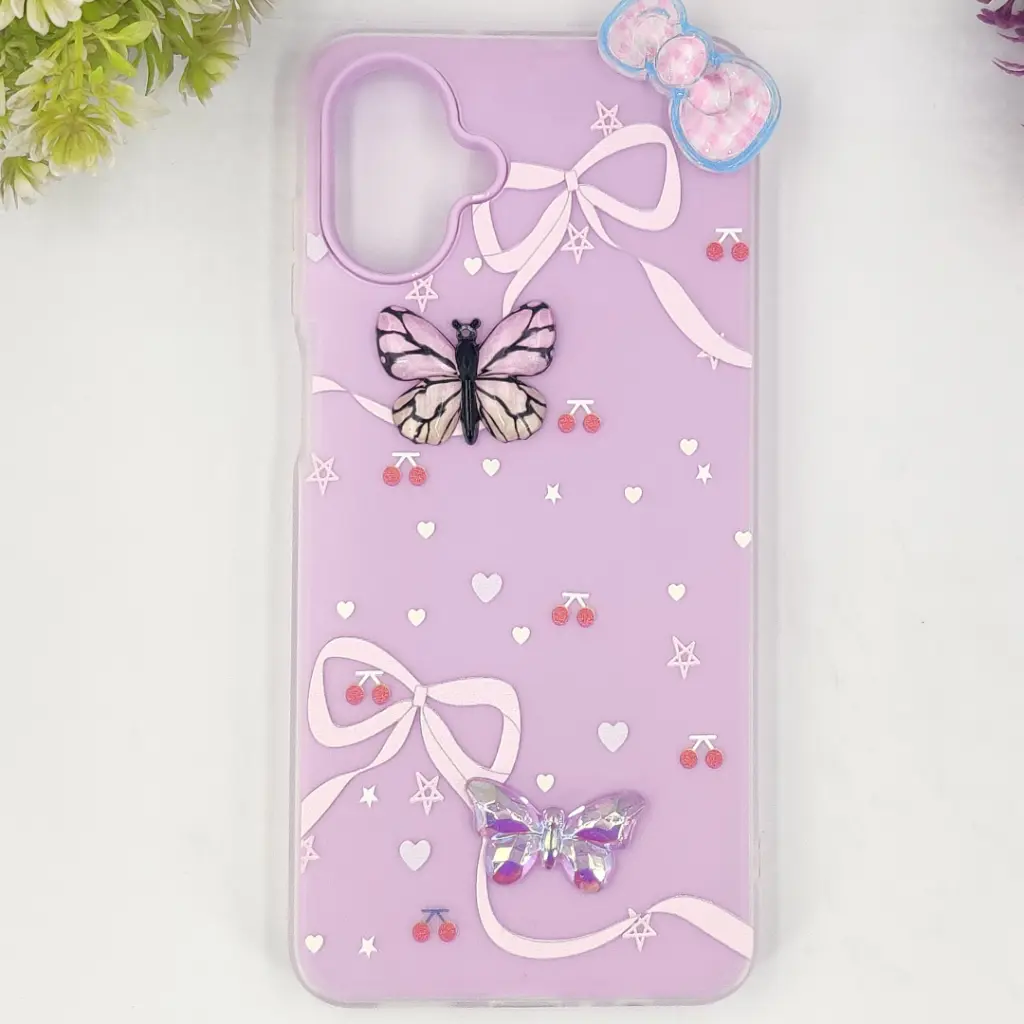 Samsung Galaxy A07 Soft Silicone Fancy Flowers And Butterfly design Mobile Back Case (Light Purple)