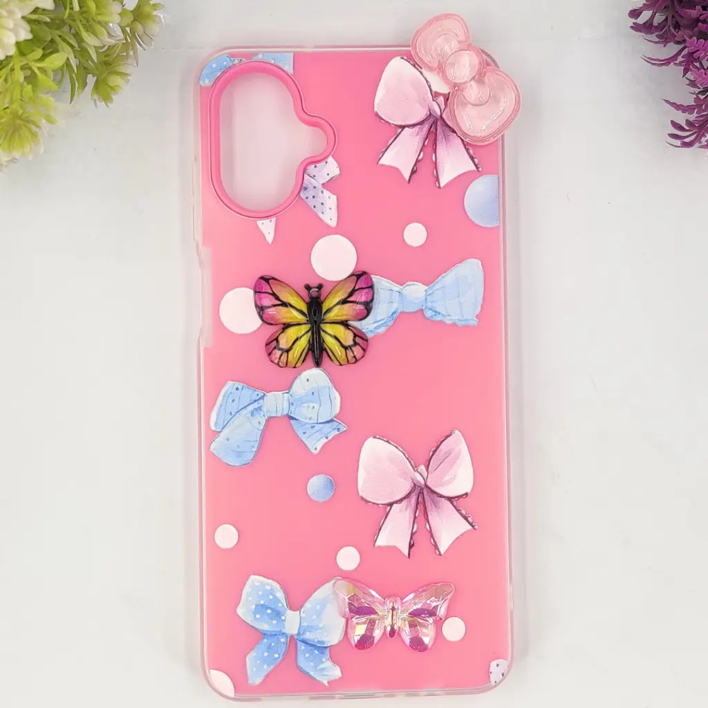 Samsung Galaxy A07 Soft Silicone Fancy Flowers And Butterfly design Mobile Back Case (Pink)