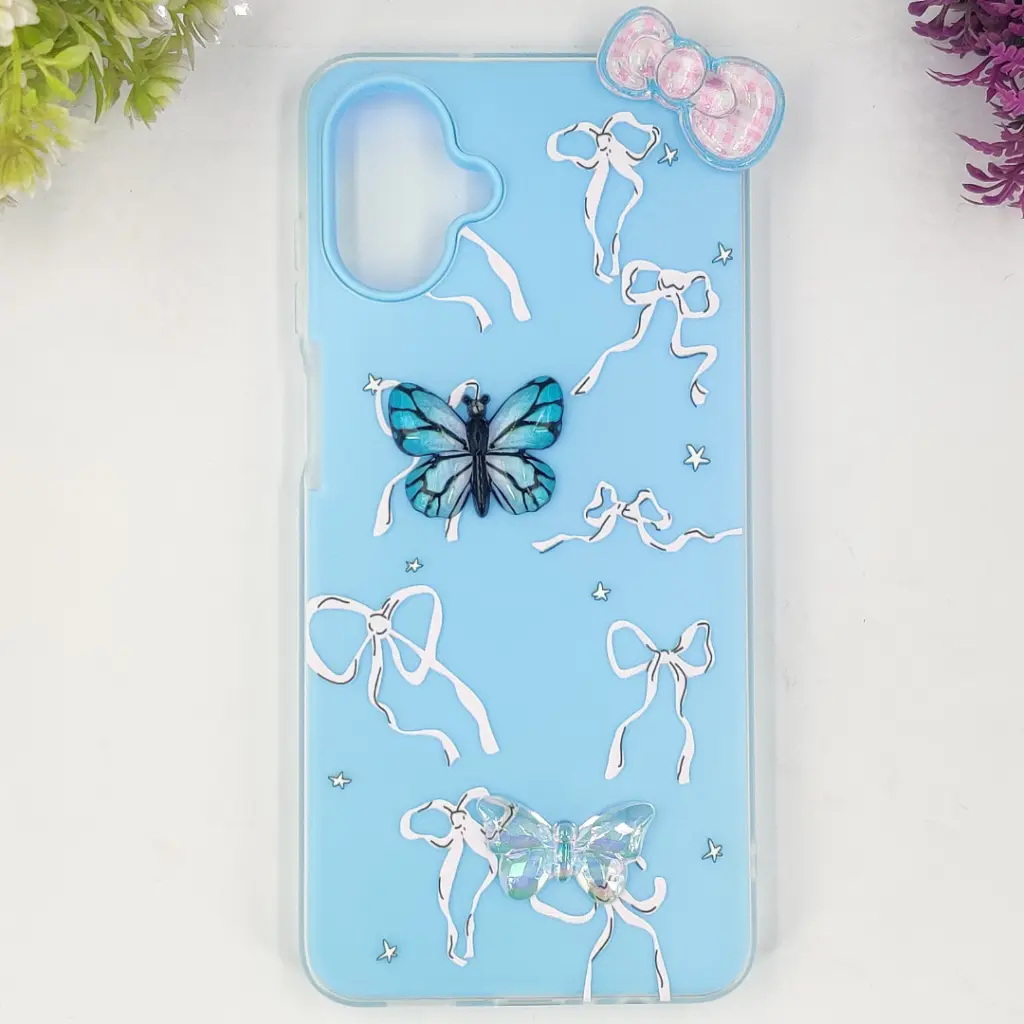 Samsung Galaxy A07 Soft Silicone Fancy Flowers And Butterfly design Mobile Back Case (Sky-Blue)