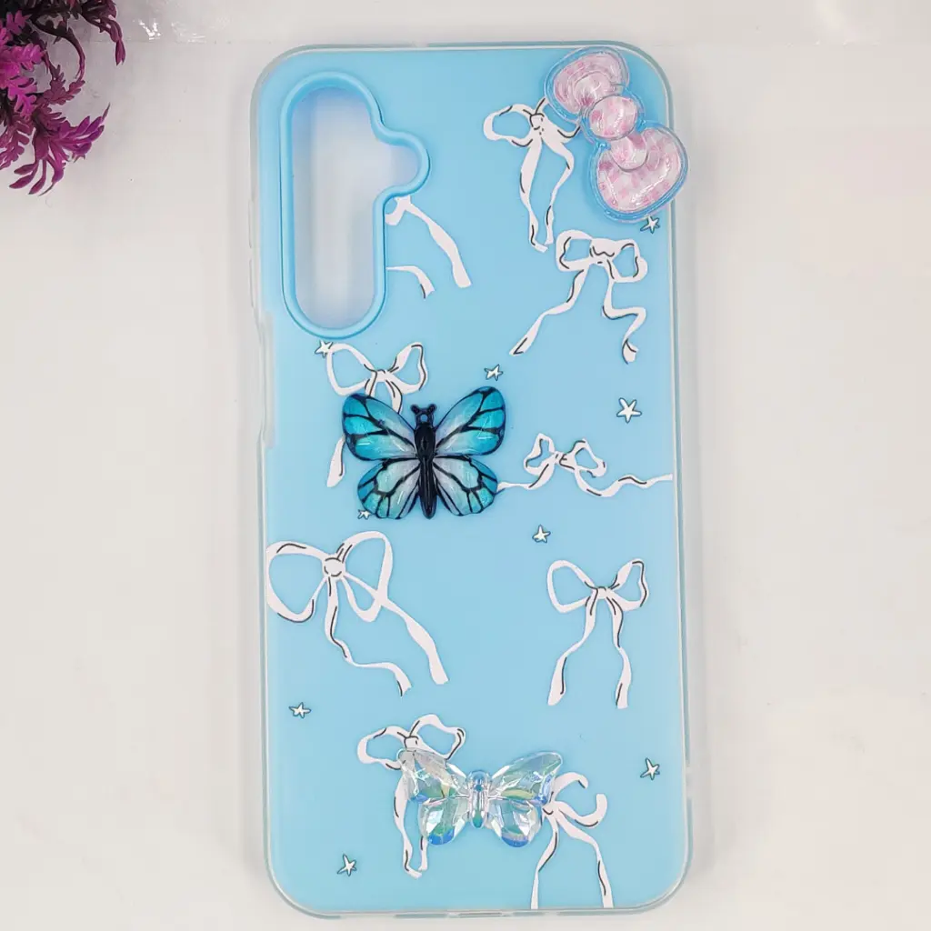 Samsung Galaxy A16 Soft Silicone Fancy Flowers And Butterfly design Mobile Back Case (Sky-Blue)