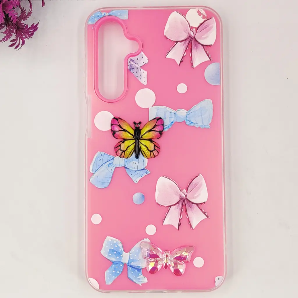 [PO34BSA16-3-10] Samsung Galaxy A16 Soft Silicone Fancy Flowers And Butterfly design Mobile Back Case (Pink)