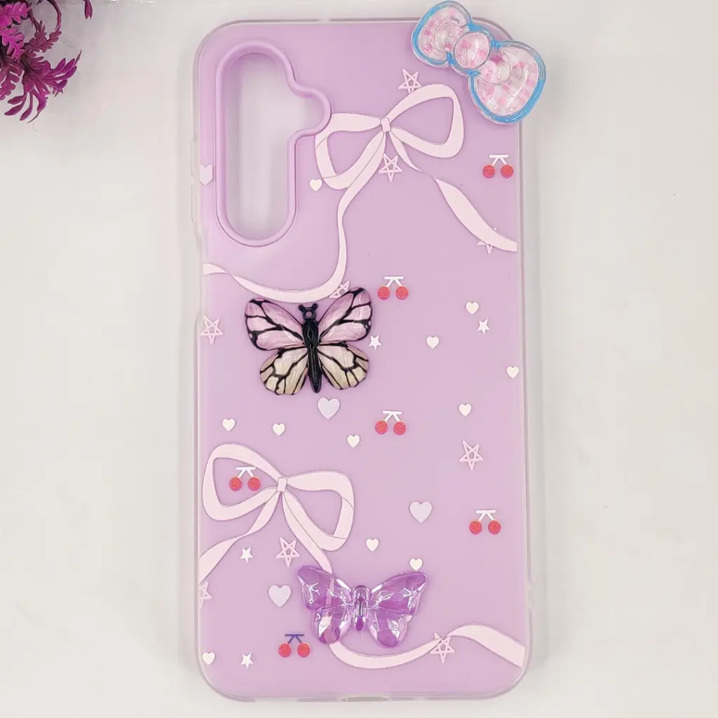 Samsung Galaxy A16 Soft Silicone Fancy Flowers And Butterfly design Mobile Back Case (Light Purple)