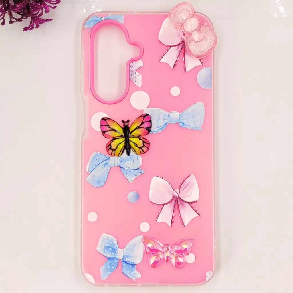 Samsung Galaxy A17 4G|5G Soft Silicone Fancy Flowers And Butterfly design Mobile Back Case (Pink)