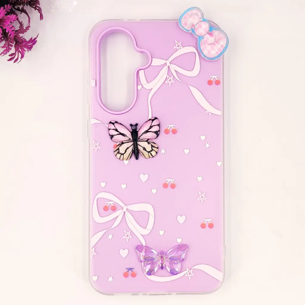[PO34BSA56-3-29] Samsung Galaxy A36|56 5G Soft Silicone Fancy Flowers And Butterfly design Mobile Back Case (Light Purple)