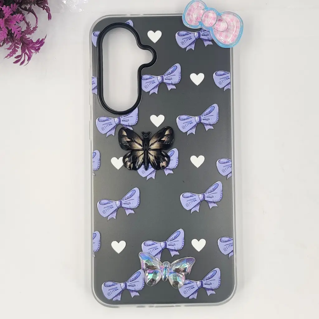 [PO34BSA56-3-9] Samsung Galaxy A36|56 5G Soft Silicone Fancy Flowers And Butterfly design Mobile Back Case (Gray)