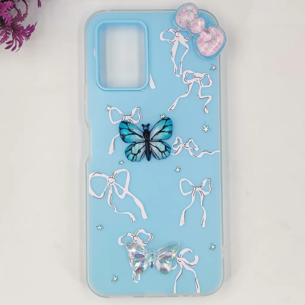 Vivo Y33s|Y33T|Y21T|Y21s Soft Silicone Fancy Flowers And Butterfly design Mobile Back Case (Sky-Blue)