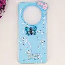 Oppo Reno 12F Soft Silicone Fancy Flowers And Butterfly design Mobile Back Case (Sky-Blue)