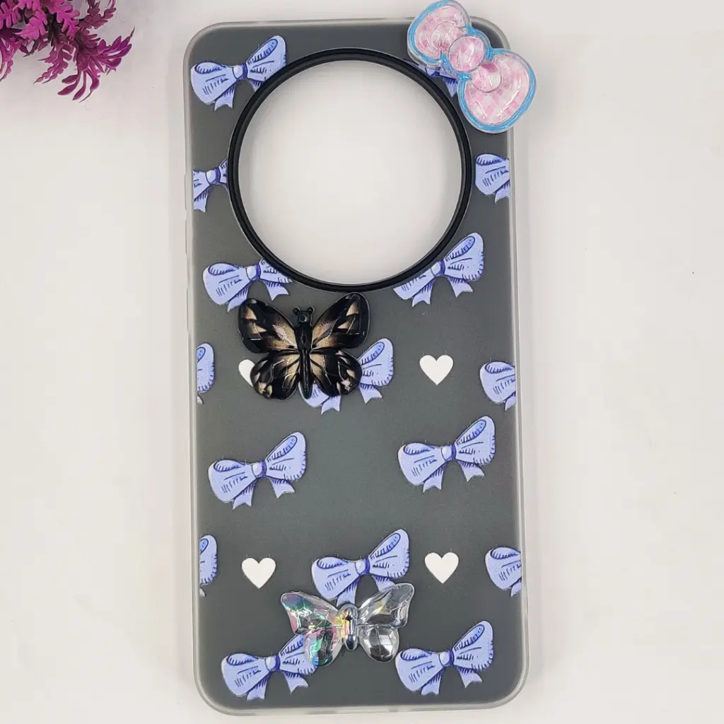 Xaiomi Redmi A3|A3X Soft Silicone Fancy Flowers And Butterfly design Mobile Back Case (Gray)