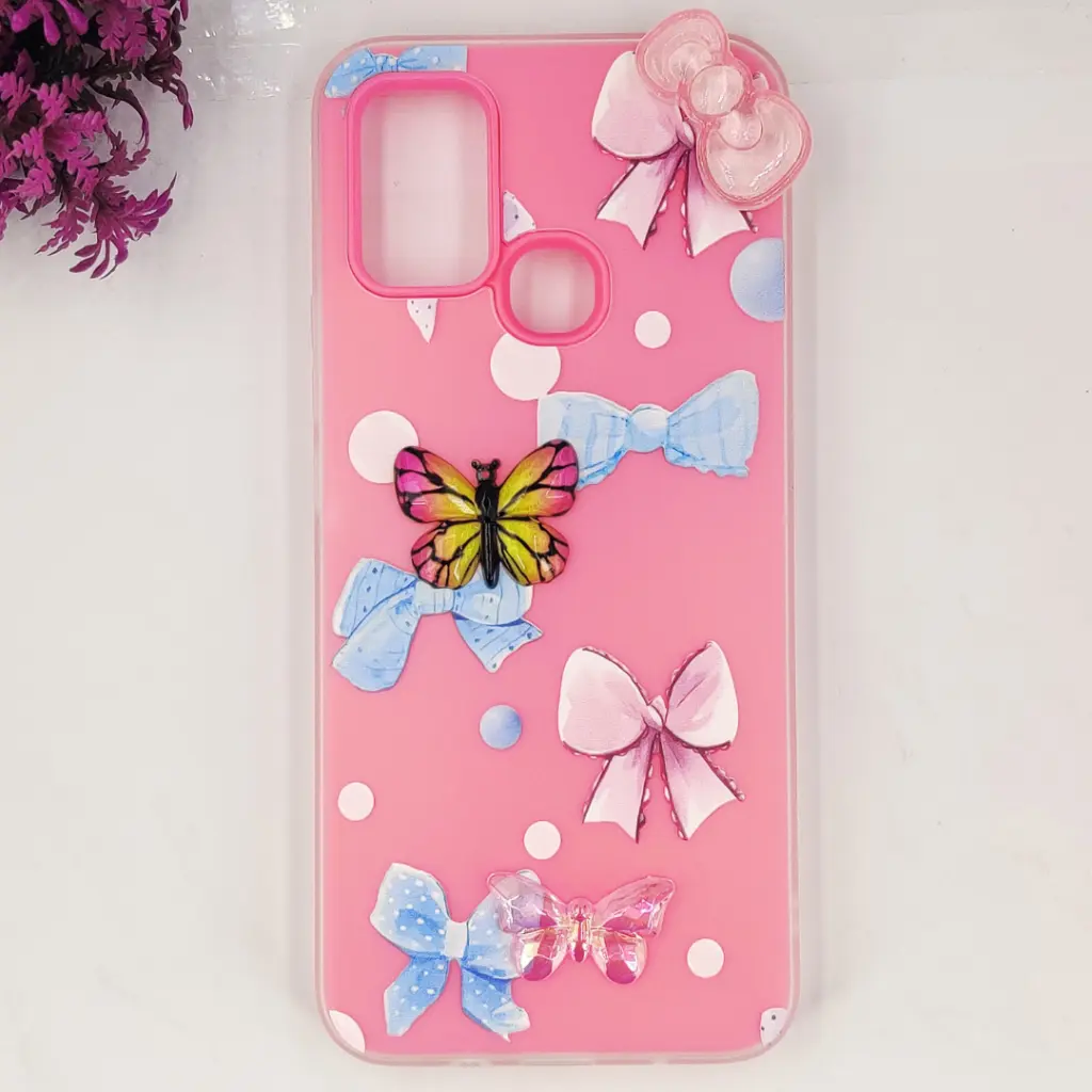 [PO34BIHOT10PY-3-10] Infinix Hot 10 Play|Hot 11 Play Soft Silicone Fancy Flowers And Butterfly design Mobile Back Case (Pink)