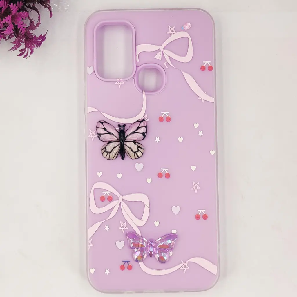 Infinix Hot 10 Play|Hot 11 Play Soft Silicone Fancy Flowers And Butterfly design Mobile Back Case (Light Purple)