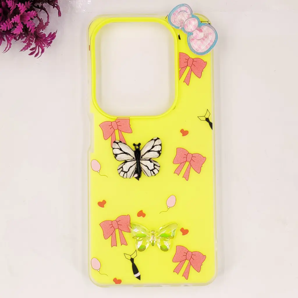 Infinix HOT 40|40 Pro|Spark 20 Pro Soft Silicone Fancy Flowers And Butterfly design Mobile Back Case (Yellow)
