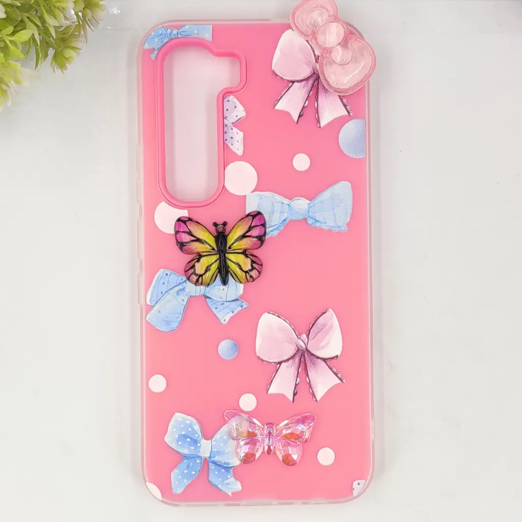 Infinix HOT 60 Pro 4G Soft Silicone Fancy Flowers And Butterfly design Mobile Back Case (Pink)