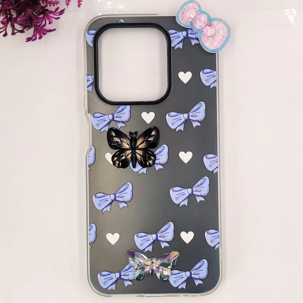 Infinix Hot 50i|Smart 9|Smart 9 4G Soft Silicone Fancy Flowers And Butterfly design Mobile Back Case (Gray) 