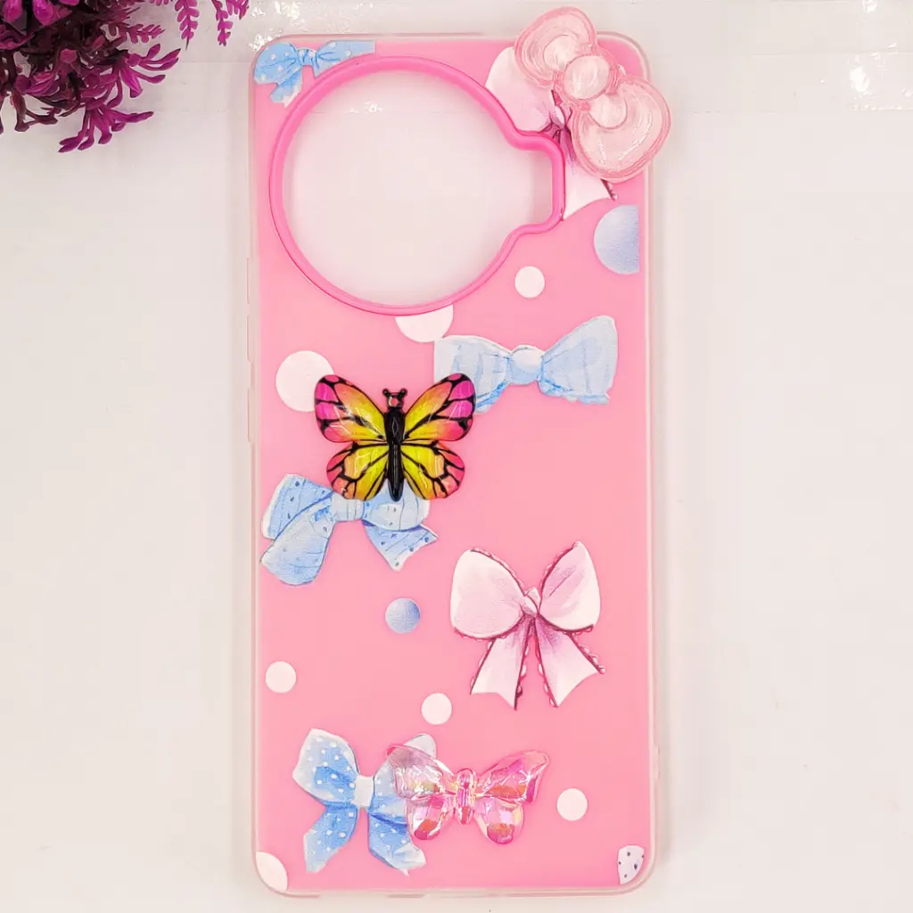 [PO34BTSPRK20PRPL-3-10] Tecno Spark 20 Pro Plus 4G Soft Silicone Fancy Flowers And Butterfly design Mobile Back Case (Pink)