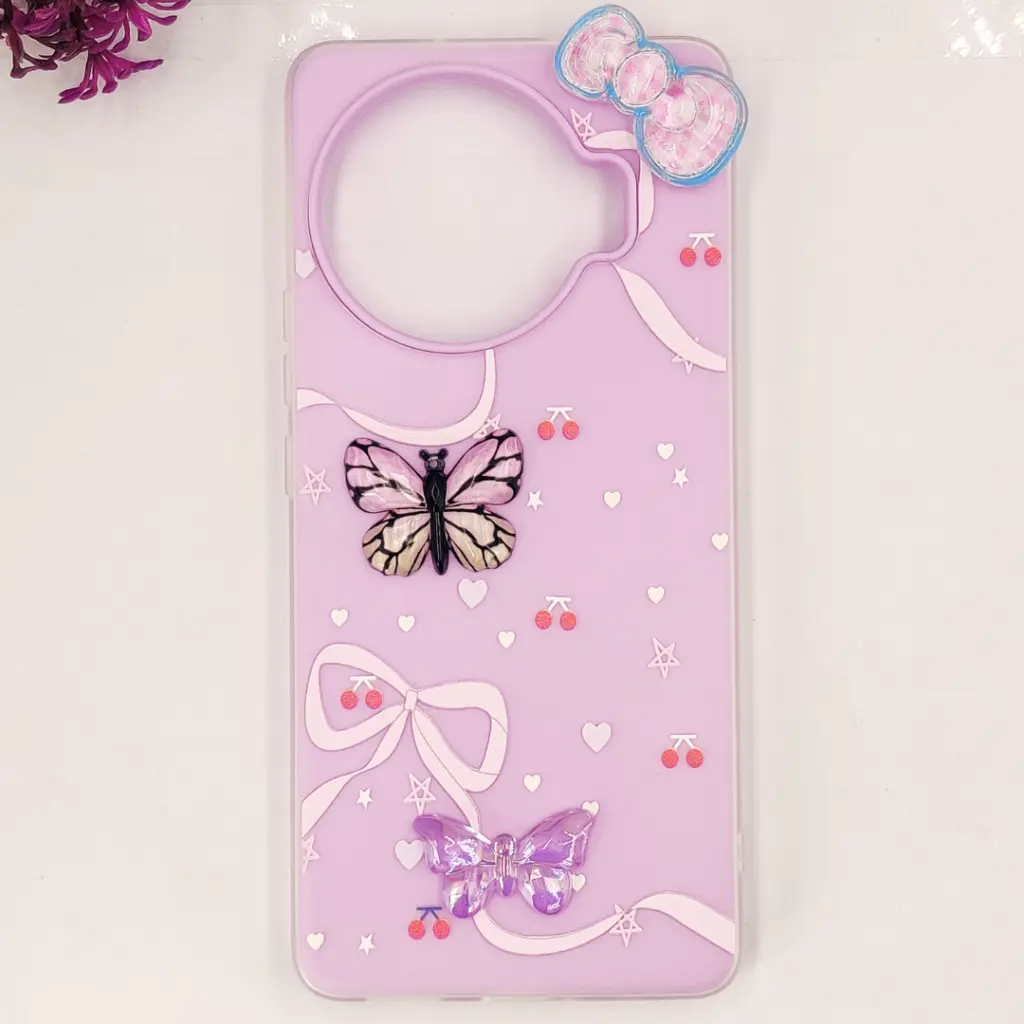 Tecno Spark 20 Pro Plus 4G Soft Silicone Fancy Flowers And Butterfly design Mobile Back Case (Light purple)