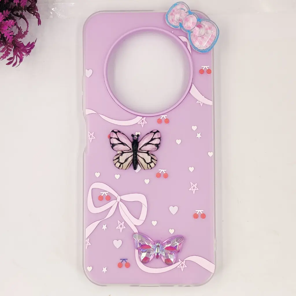 Tecno Spark 30C 4G Soft Silicone Fancy Flowers And Butterfly design Mobile Back Case (Light purple)