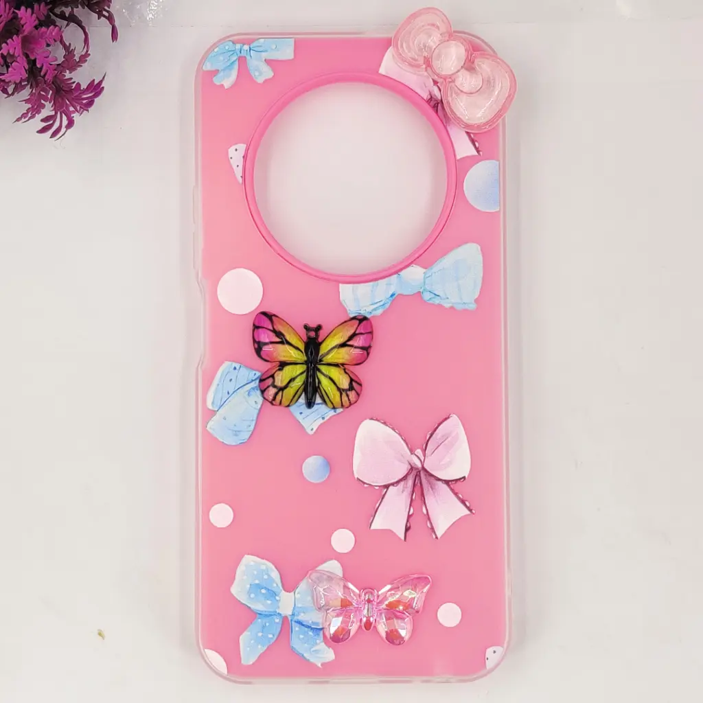 [PO34BTSPRK30C-3-10] Tecno Spark 30C 4G Soft Silicone Fancy Flowers And Butterfly design Mobile Back Case (Pink)