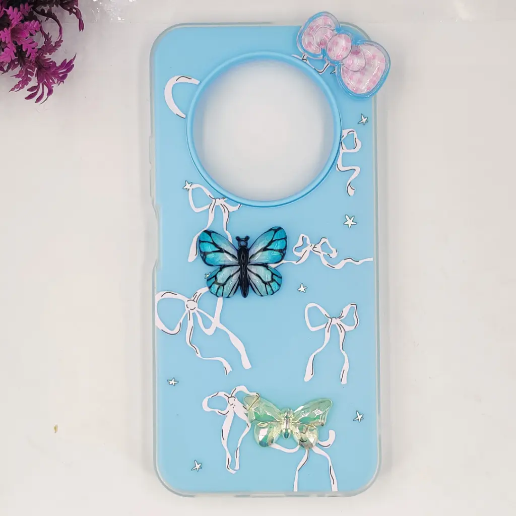 Tecno Spark 30C 4G Soft Silicone Fancy Flowers And Butterfly design Mobile Back Case (Sky-Blue)