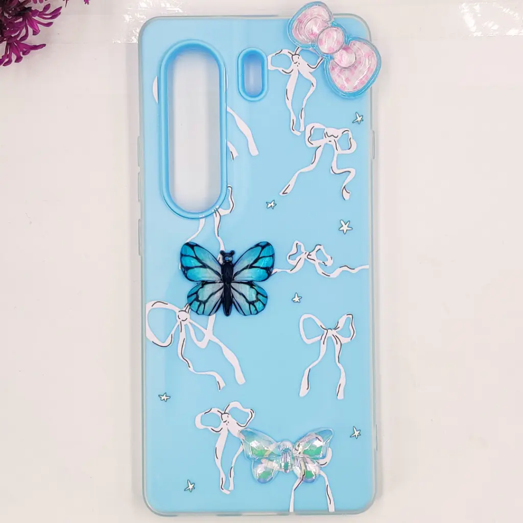 [PO34BTCMN40PR-3-16] Tecno Camon 40 Pro 4G Soft Silicone Fancy Flowers And Butterfly design Mobile Back Case (Sky-Blue)
