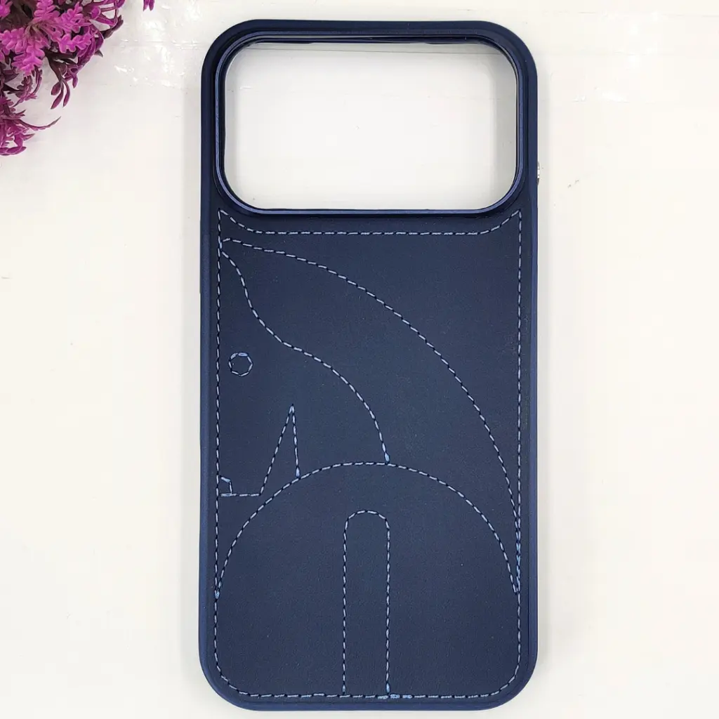 iPhone 17 Pro Max Soft Silicone With Skin Feel Leather Texture Mobile Back Case (Navy Blue)